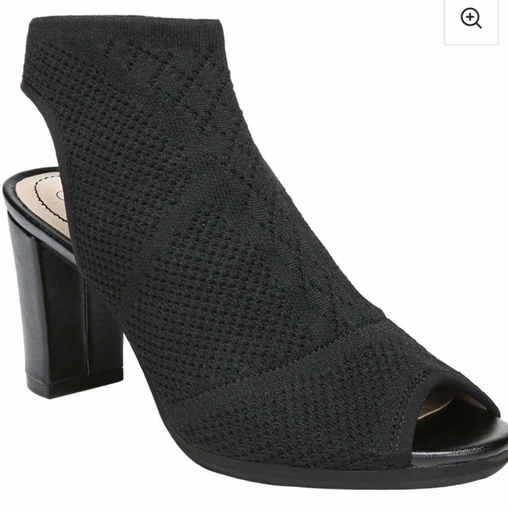 Life Stride Black Knit Peep-Toe Block Heel Bootie
